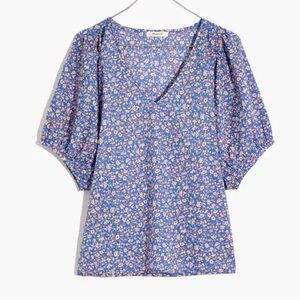Madewell V-Neck Puff-Sleeve Top in Summer Vines size small